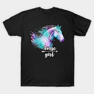 Watercolor Horses Colorful Wild Animal Lover Horse Girl T-Shirt